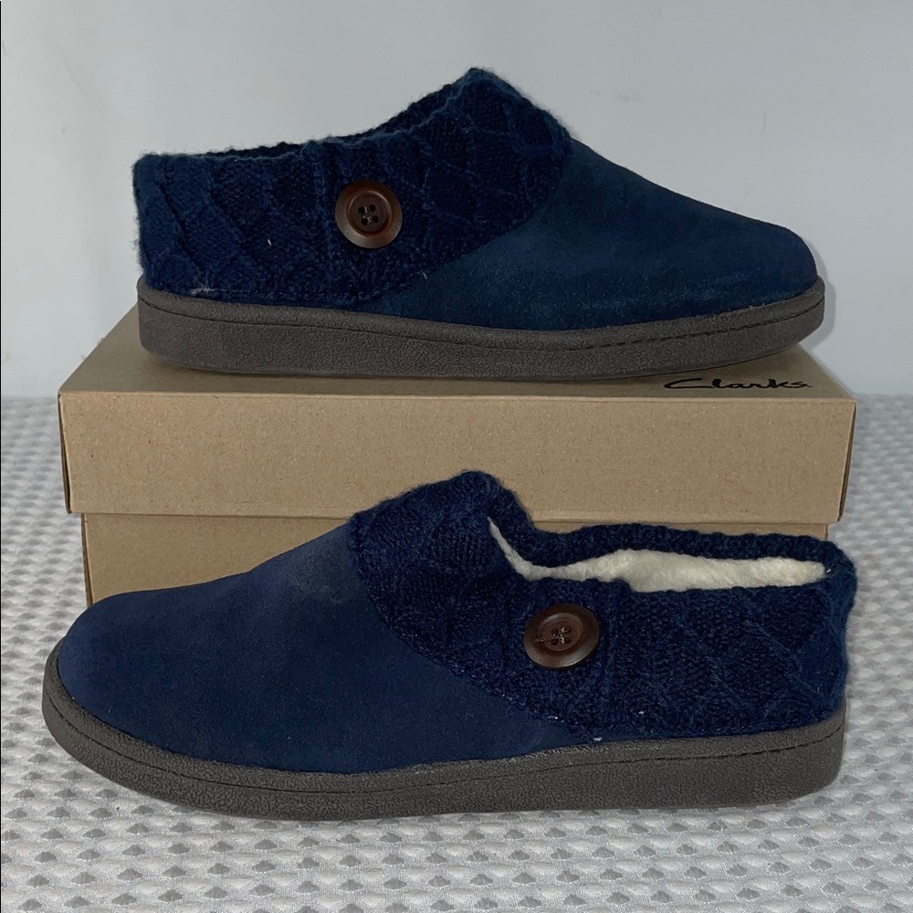 CLARKS WOMENS SUEDE LEATHER COMFORT CLOG SLIPPERS FTL-02-007